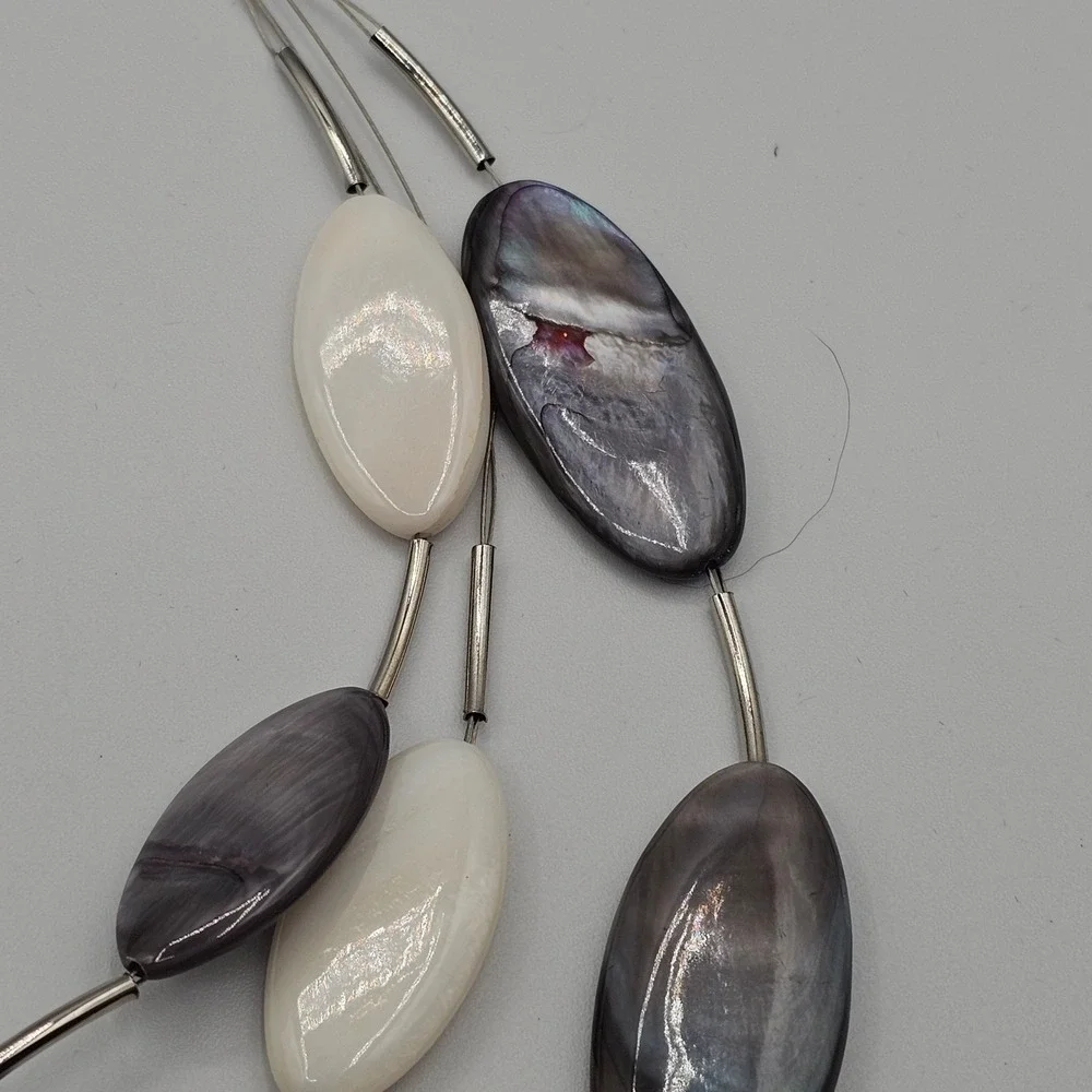 Ali-Khan NY Necklace Multi Strand Grey White MOP Shell Beads Layered 16-19